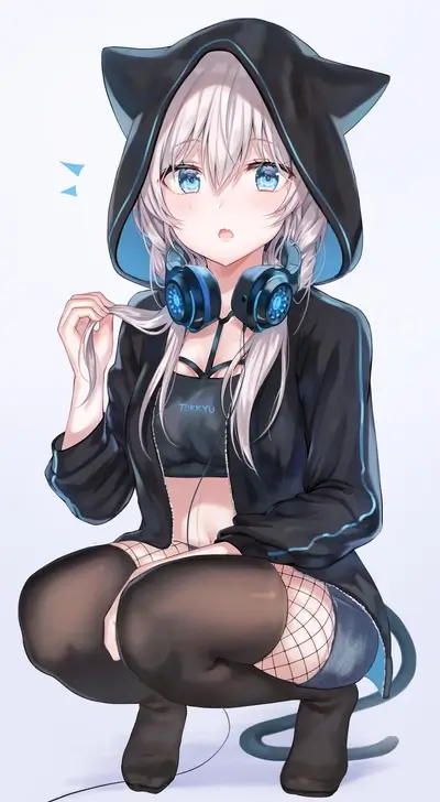 Cat-eared girl gamer in a hoodie