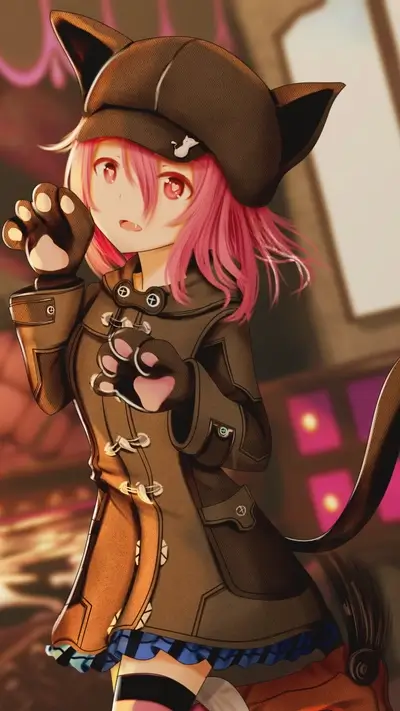 Cat-eared girl in brown coat
