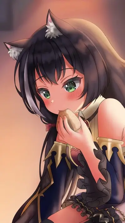 Cat girl enjoying a snack