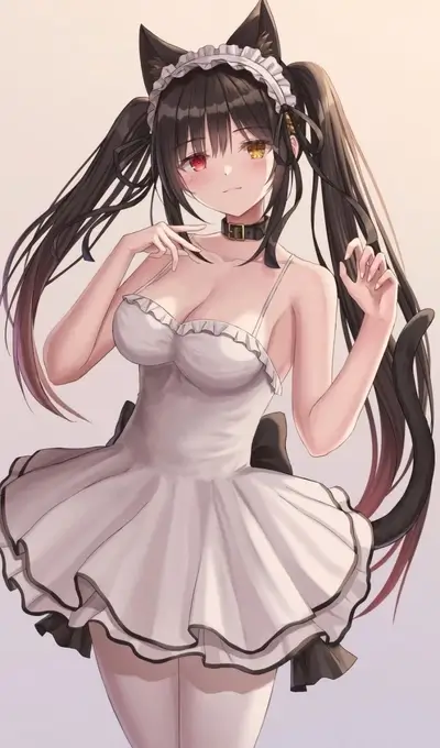 Cat girl in a white dress