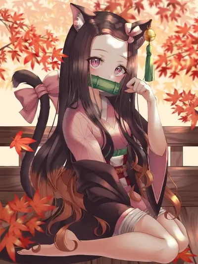 Cat girl in autumn kimono