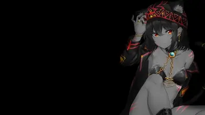 Cat girl in dark attire with glowing eyes