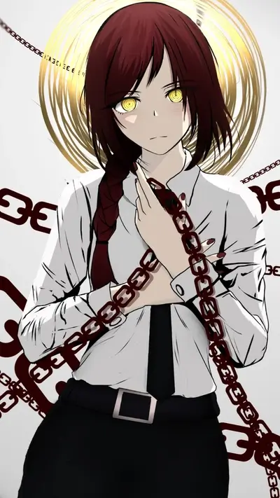 chained girl in white shirt and black pants