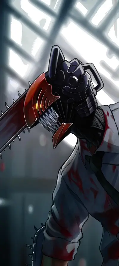 Chainsaw man devil form blood splattered suit with head chainsaw