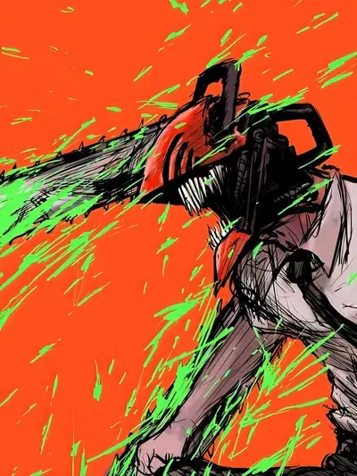 Chainsaw wielding figure in dynamic pose