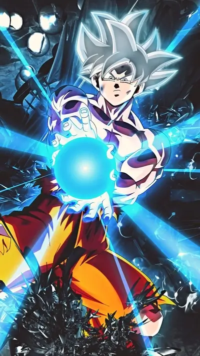 Character charging energy, powerful aura, intense energy sphere, ready for action