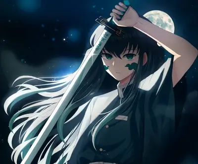 Character holding sword under the moonlight