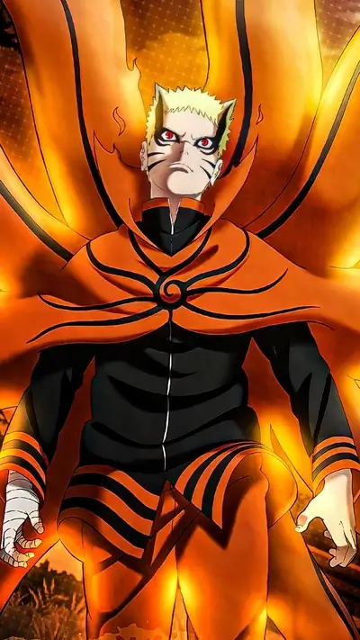 Character in fiery orange cloak, power, strength