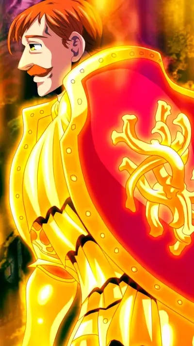 Character portrait with golden armor and red shield