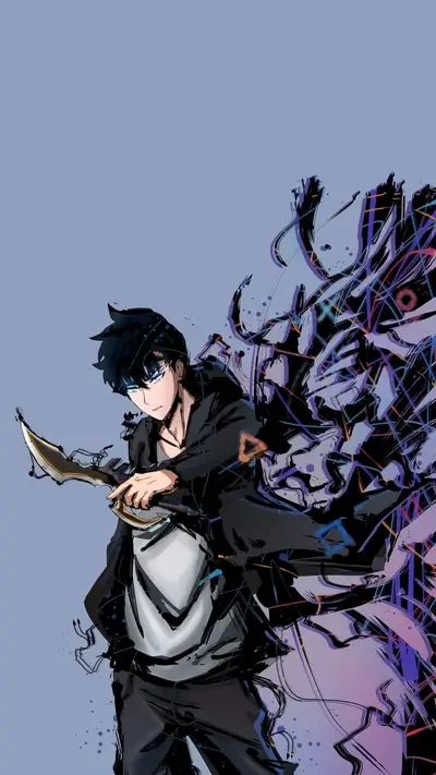 Character wielding a blade, dark background