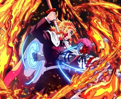 Character with burning hair fighting another character during a fight
