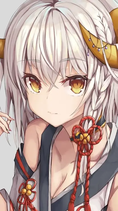 Character with golden horns and intricate, red-tied clothing