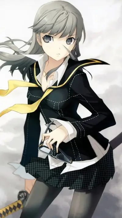 Character with grey hair and uniform, holding glasses in hand