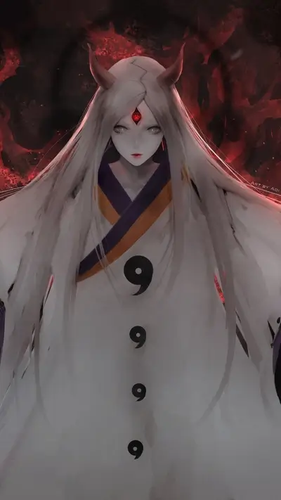 Character with horns and third eye stands amidst red-tinted darkness
