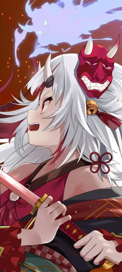 Character with mask and sword in anime style