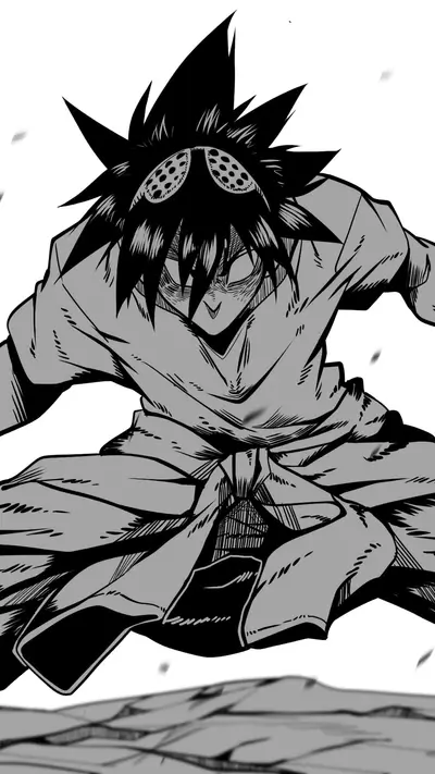 Character with spiky hair and goggles in dynamic stance, intense look