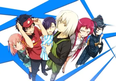Characters gathered together in dynamic wide angle perspective