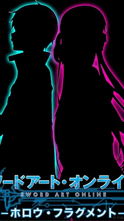 Characters in silhouette with neon outline, title for the anime.