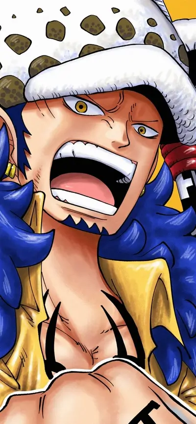 Character's rage: Showing teeth, wearing hat with leopard spots, and styled blue hair