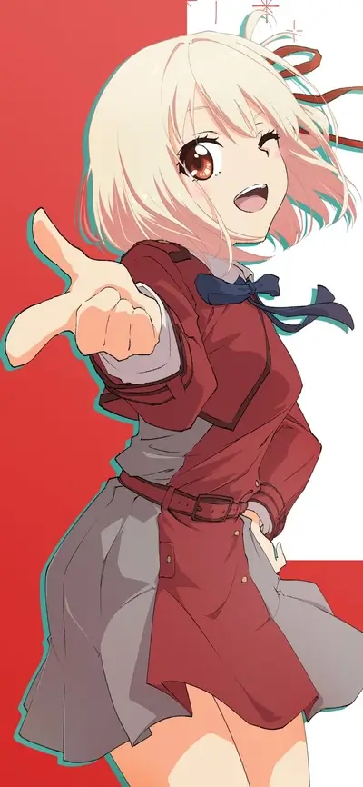 Cheerful anime girl reaching out