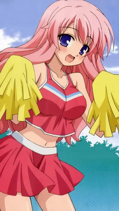 Cheerleader girl in a pink and red outfit