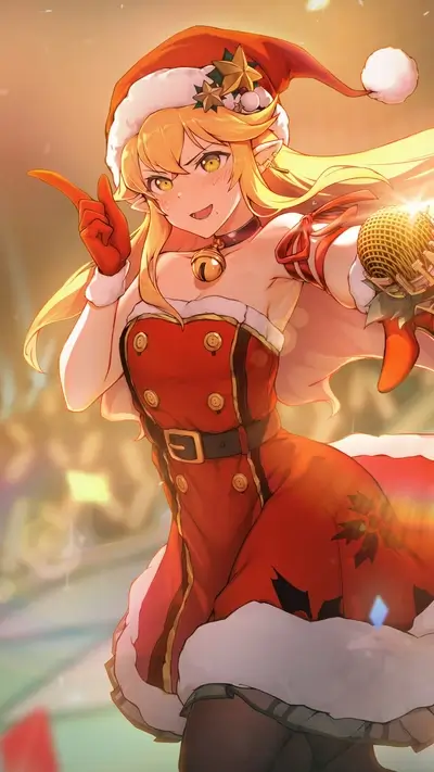 Christmas girl singing with microphone