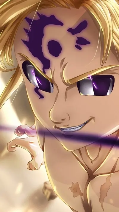 Close-up of a blond character with purple markings