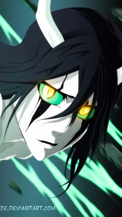 Close-up of a character with green eyes
