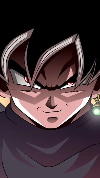 Close-up of a character's face, dark hair, red eyes