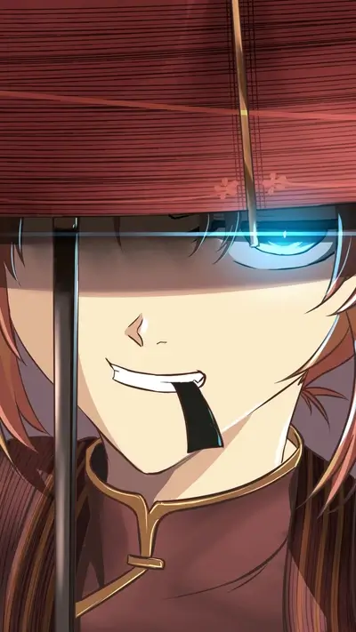 Close-up of a character's face partially obscured by a red hat