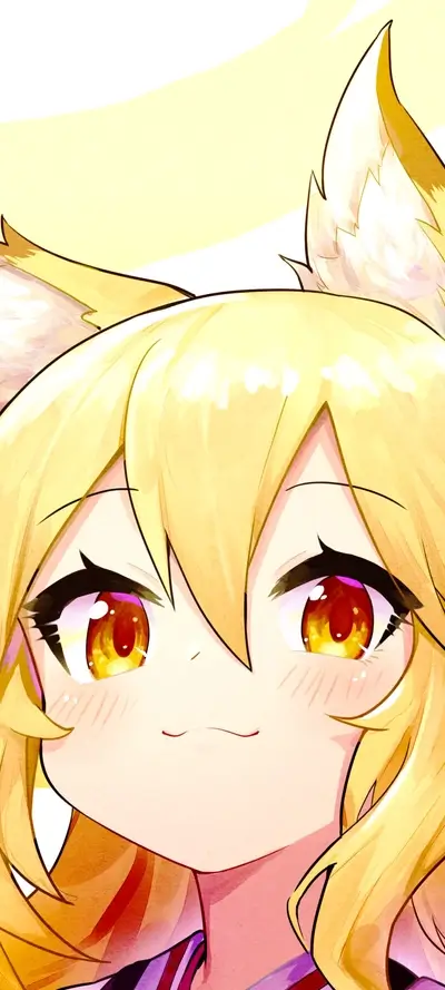 Close-up of a cute anime girl with blonde hair and fox ears