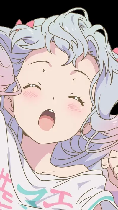 Close-up of a cute anime girl with light purple hair