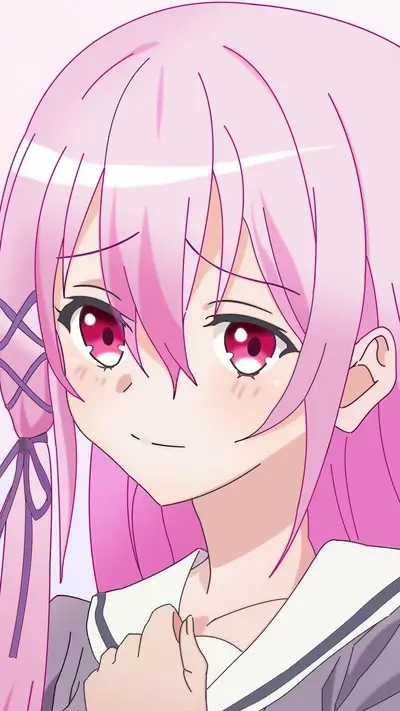 Close-up of a cute anime girl with pink hair