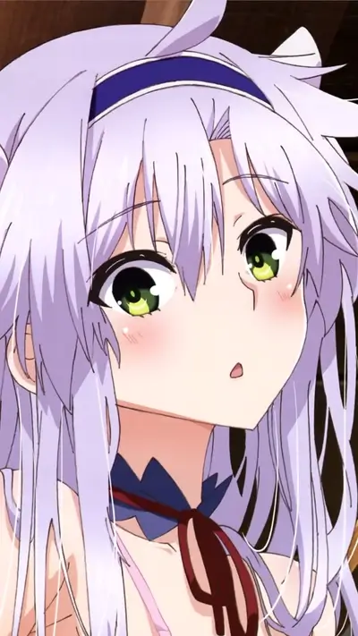 Close-up of a cute anime girl with purple hair