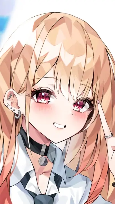 Close-up of a cute girl with blonde hair and red eyes