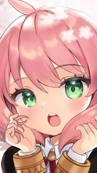 Close-up of a cute girl with pink hair