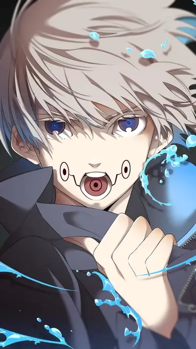 Close-up of a determined anime character