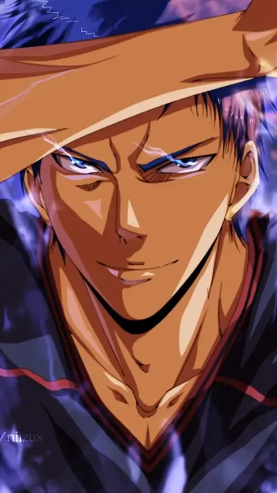 Close-up of a determined character, powerful aura