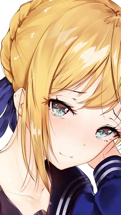 Close-up of a girl with blonde hair and blue eyes