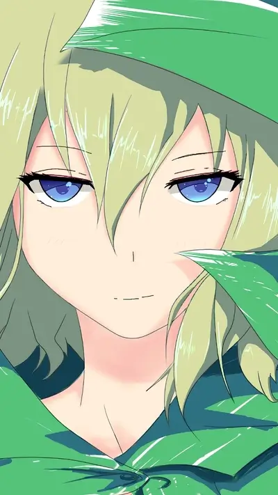 Close-up of a girl with blonde hair and green clothing