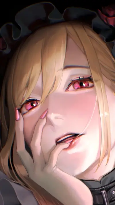 Close-up of a girl with blonde hair and pink eyes
