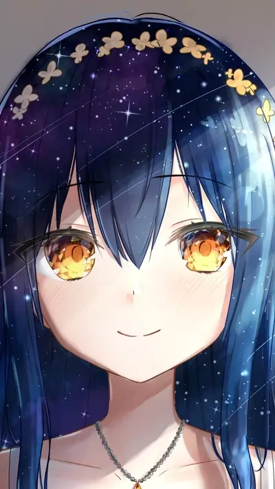 Close-up of a girl with blue hair