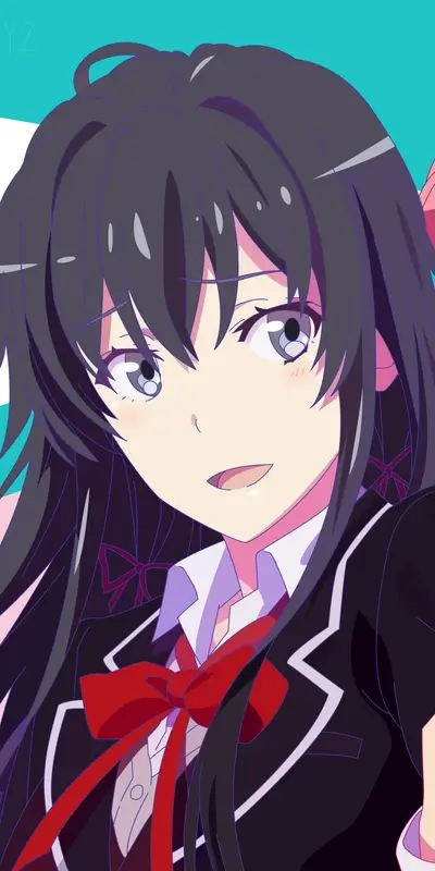 Close-up of a girl with dark hair and a red bow