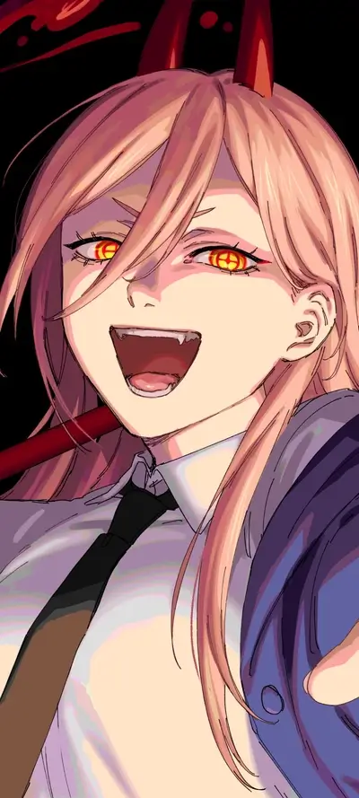 Close-up of a girl with devil horns and glowing eyes