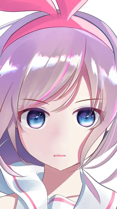 Close-up of a girl with light purple hair and pink headband
