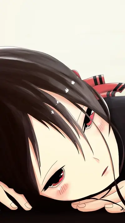 Close-up of a girl with long dark hair resting her head