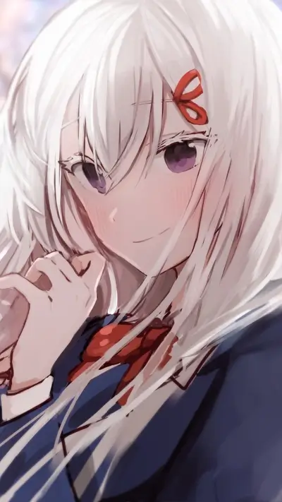 Close-up of a girl with long white hair