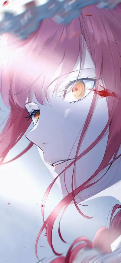 Close-up of a girl with pink hair