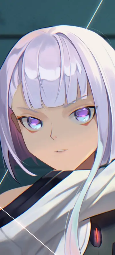 Close-up of a girl with purple hair