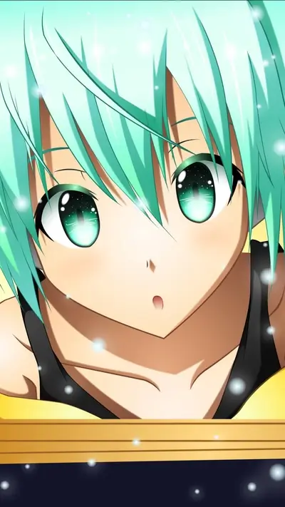 Close-up of a girl with teal hair